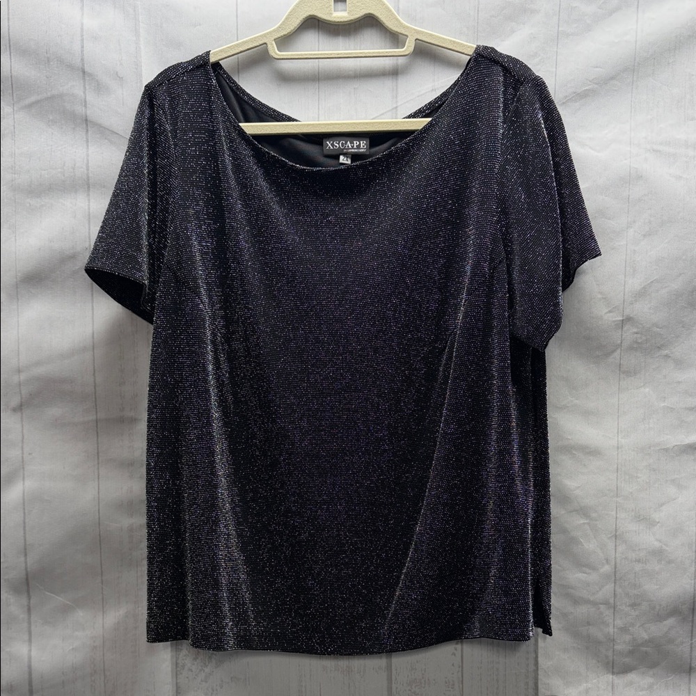 Xscape Black Shimmer Sparkly Glitter Short Sleeve Top Size 2X